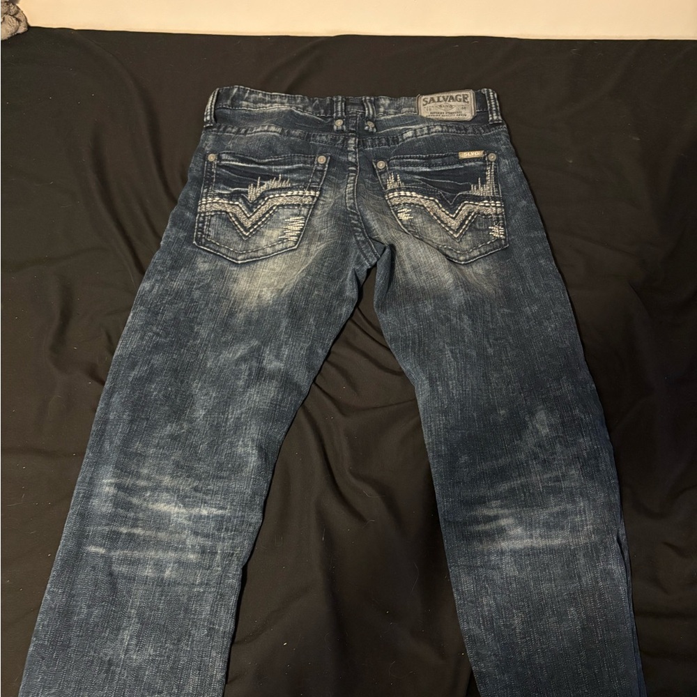 Buckle Salvage Men's Distressed Blue Jeans